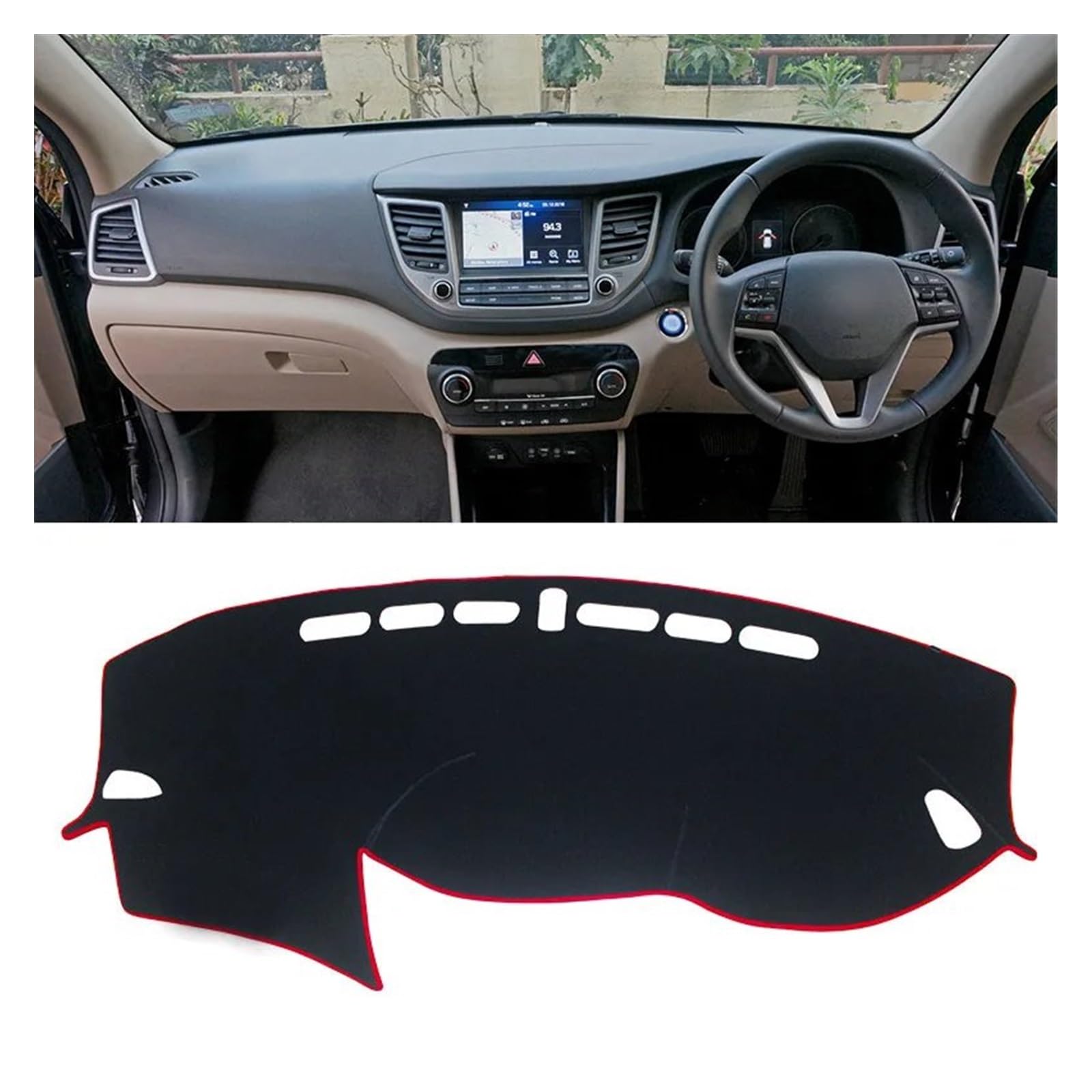 Auto Dashboard Matte Cover Für Hyundai Für Tucson 2015-2016 2017 2018 2019 2020 Dashboard Abdeckung Matte Pad Dashmat Dash Sonnenschirm Instrument Teppich(RHD Red 15-18) von ESSUE