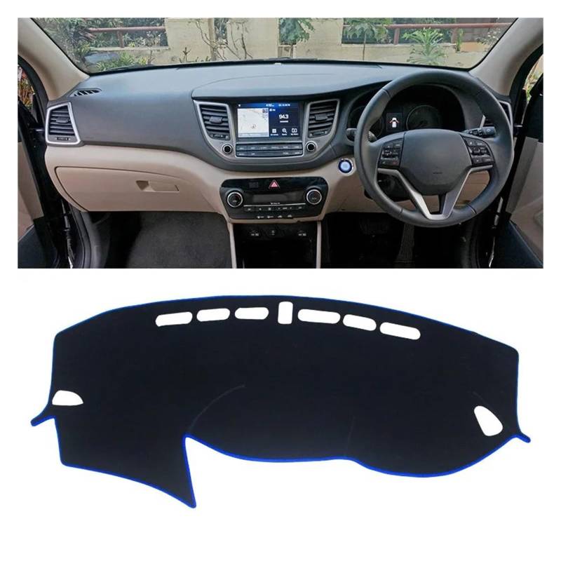 Auto Dashboard Matte Cover Für Hyundai Für Tucson Für TL Für NX4 2015-2019 2020 2021 2022 2023 Auto Armaturenbrett Abdeckung Matte Sonnenschutz Pad Teppiche(RHD 15-18 Blue) von ESSUE