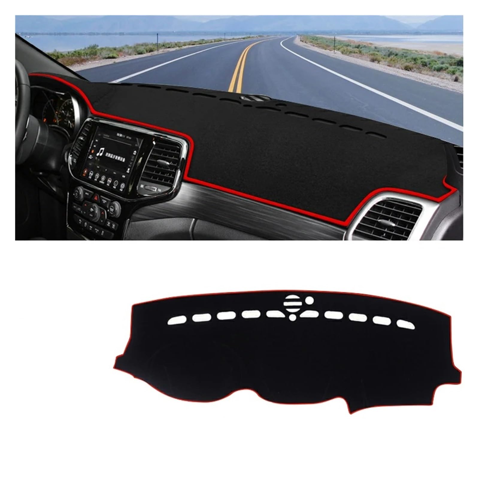 Auto Dashboard Matte Cover Für Jeep Für Grand Für Cherokee 2011-2013 2014 2015 2016 2017 2018 2019 Auto Armaturenbrett Abdeckung Instrument Schreibtisch Sonnenschutz(A Red side) von ESSUE