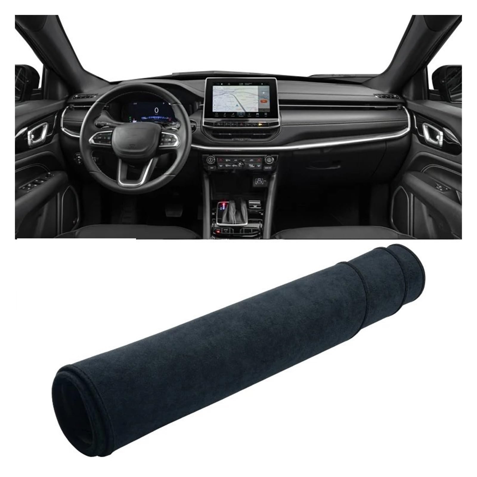 Auto Dashboard Matte Cover Für Jeep Für Kompass 2021 2022 2023 2024 Auto Dashboard Abdeckung Pads Sonnenschutz Matten Instrument Panel Teppiche(Black LHD) von ESSUE