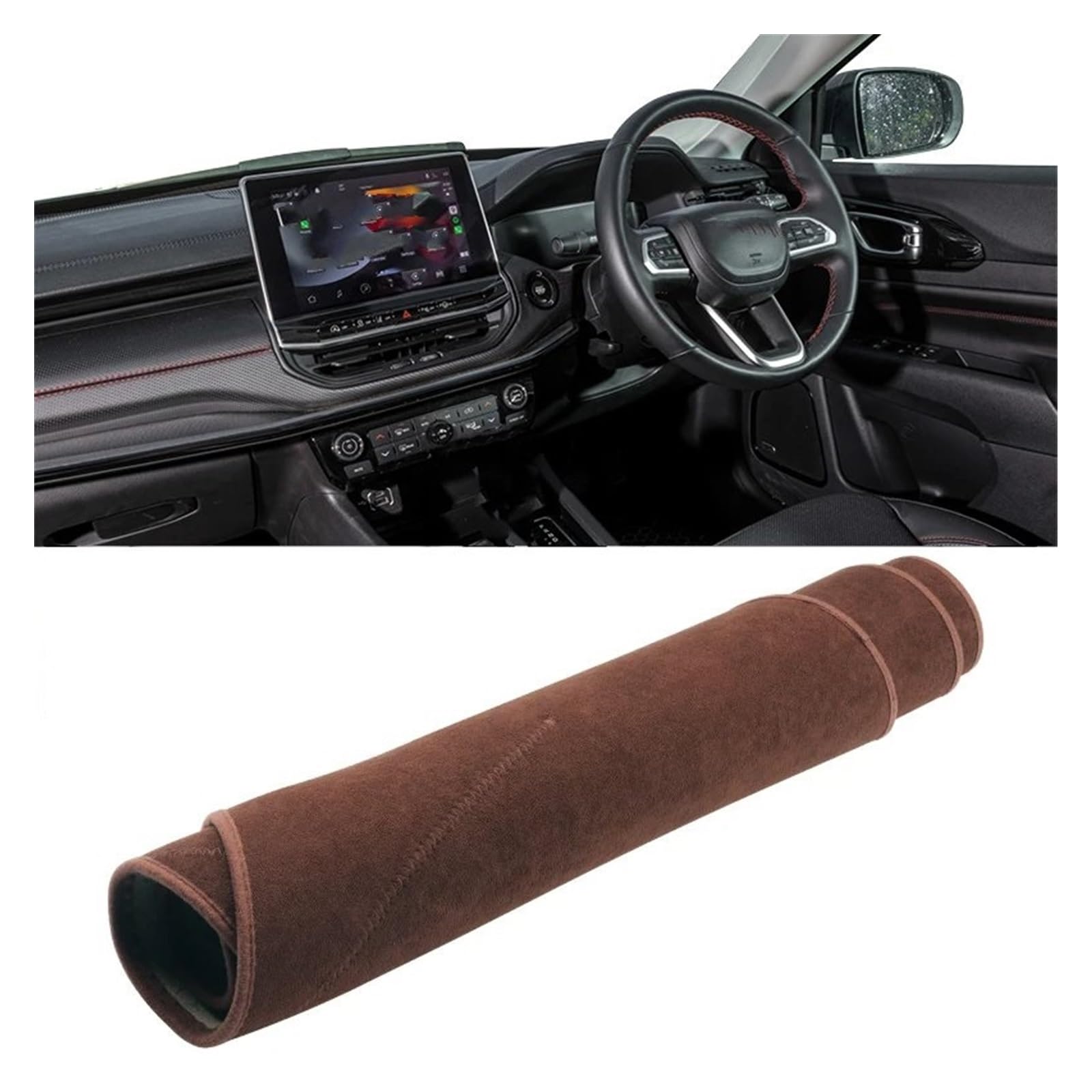 Auto Dashboard Matte Cover Für Jeep Für Kompass 2021 2022 2023 2024 Auto Dashboard Abdeckung Pads Sonnenschutz Matten Instrument Panel Teppiche(Brown RHD) von ESSUE