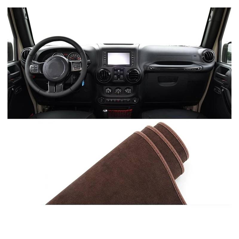 Auto Dashboard Matte Cover Für Jeep Für Wrangler Für JK 2007 2008 2009 2010 2011 2012 2013 2014 2015 2016 2017 Auto-Armaturenbrett-Abdeckungsmatte rutschfeste Unterlage(Brown LHD) von ESSUE