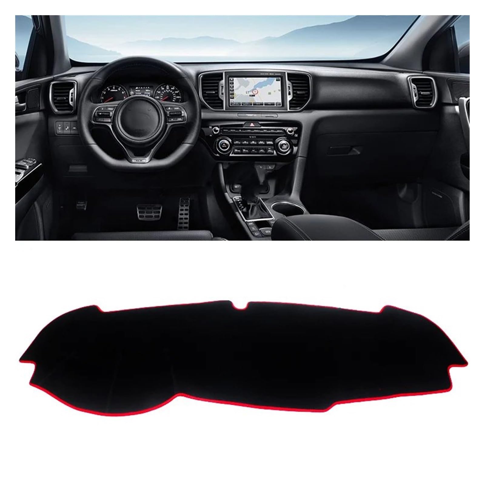 Auto Dashboard Matte Cover Für Kia Für Sportage 4 QL 2016 2017 2018 2019 2020 Auto Armaturenbrettabdeckung Armaturenbrettmatte Sonnenschutz Instrumententafel Teppiche(Red Border LHD) von ESSUE