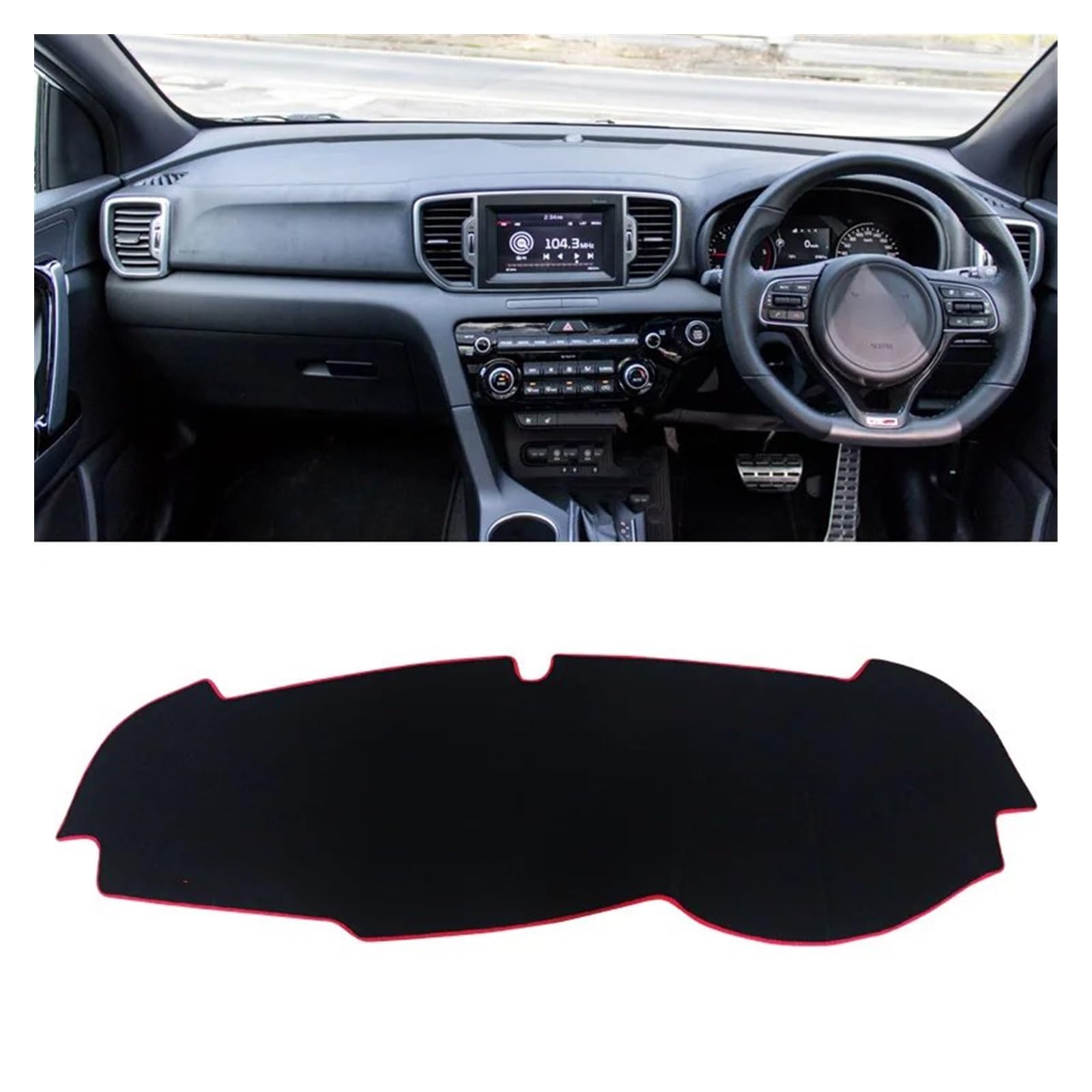 Auto Dashboard Matte Cover Für Kia Für Sportage 4 QL 2016 2017 2018 2019 2020 Auto Armaturenbrettabdeckung Armaturenbrettmatte Sonnenschutz Instrumententafel Teppiche(Red Border RHD) von ESSUE