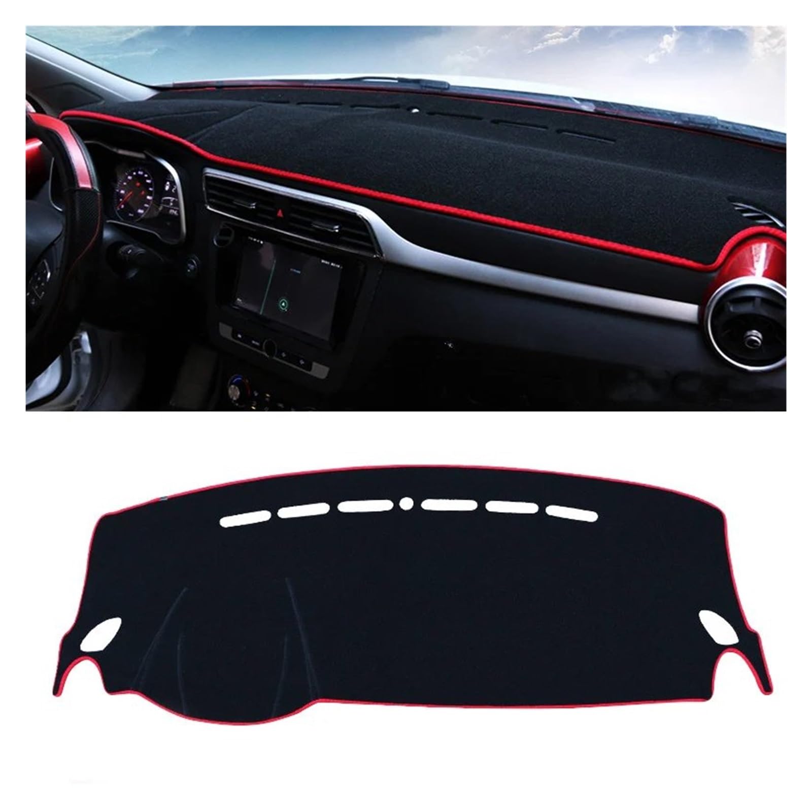 Auto Dashboard Matte Cover Für MG Für ZS Für EV 2017 2018 2019 2020 2021 2022 2023 Auto Armaturenbrettabdeckung Armaturenbrettmatte Teppich Sonnenschutz Dashmat rutschfest(A LHD Red Side) von ESSUE