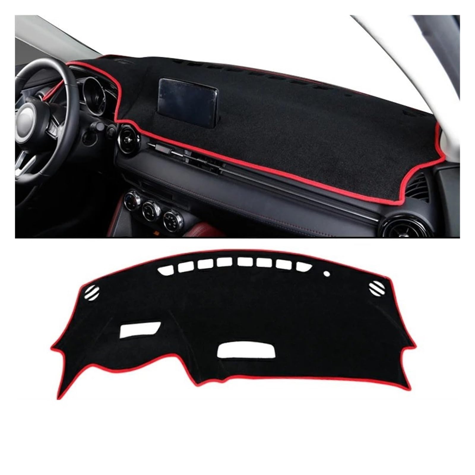 Auto Dashboard Matte Cover Für Mazda 2 Für DJ Für DL 2015-2018 2019 2020 2021 2022 2023 Auto-Armaturenbrett-Abdeckung Sonnenschutzmatte Pad Rutschfester Teppich(A LHD Red Side) von ESSUE