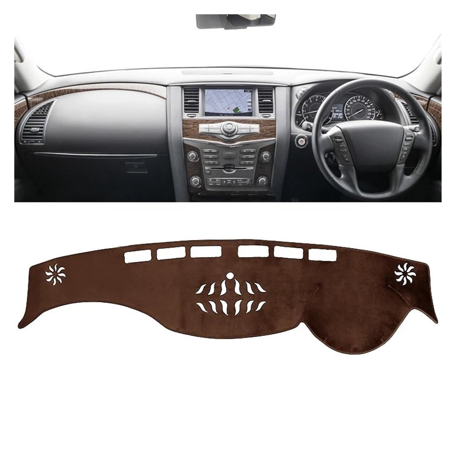 Auto Dashboard Matte Cover Für Nissan Für Patrol Für Y62 Für Armada 2010-2024 Auto Armaturenbrett-Abdeckungsmatte Sonnenschutzpolster Instrumententafelteppiche(B RHD Brown) von ESSUE