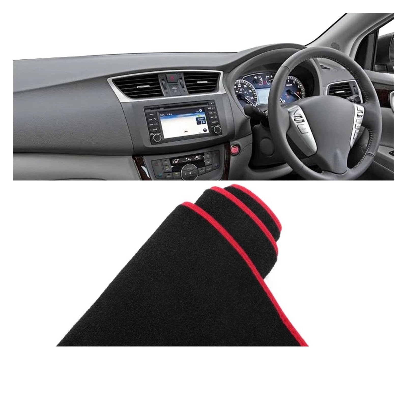 Auto Dashboard Matte Cover Für Nissan Für Sentra Für B17 Für Sylphy 2013 2014 2015 2016 2017-2019 Auto-Armaturenbrett-Abdeckmatte, rutschfeste Instrumententeppiche(A RHD Red Side) von ESSUE