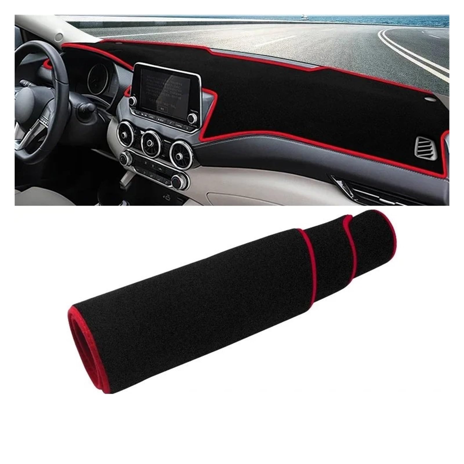 Auto Dashboard Matte Cover Für Nissan Für Sentra Für B18 2020 2021 2022 2023 Auto-Armaturenbrett-Abdeckung Instrument Schreibtisch Sonnenschutzmatte Dash rutschfeste Unterlage(A Red Side) von ESSUE