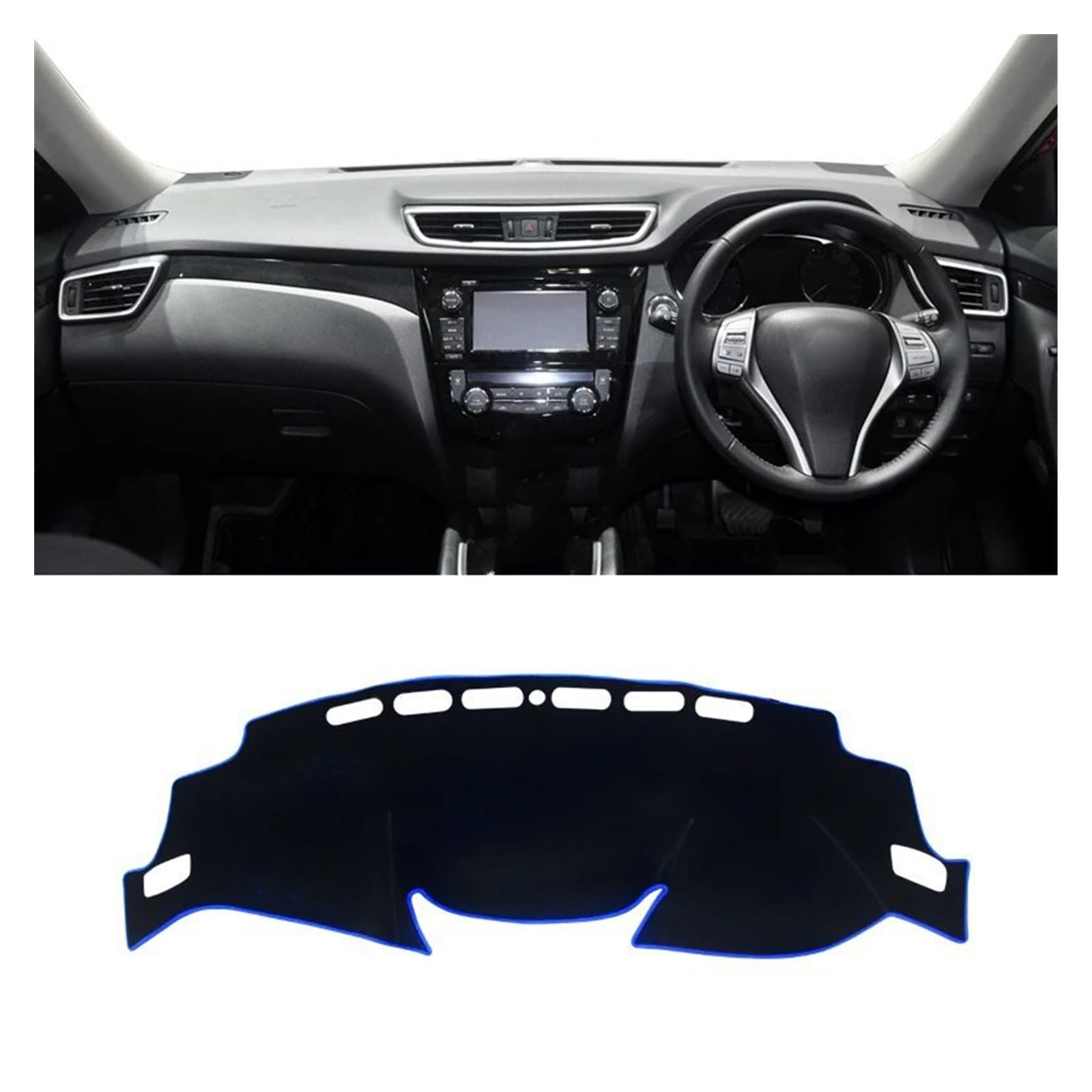 Auto Dashboard Matte Cover Für Nissan Für X-Trail Für X Trail Für T32 2014-2018 2019 2020 Auto Armaturenbrett Abdeckung Pad Instrumententafel Matte Teppiche(RHD Blue Side) von ESSUE