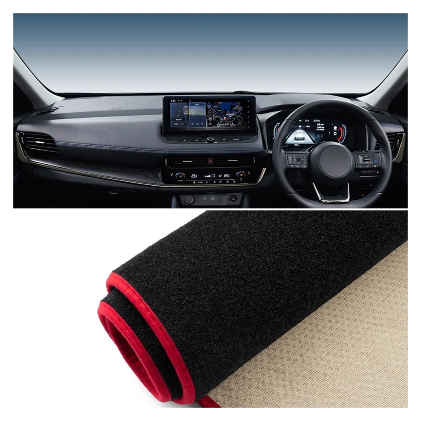 Auto Dashboard Matte Cover Für Nissan Für X-Trail Für X Trail Für Xtrail Für T33 2021-2024 Auto-Armaturenbrett-Abdeckungsmatte Armaturenbrett Sonnenschutzpad Teppiche(A Red Side RHD) von ESSUE