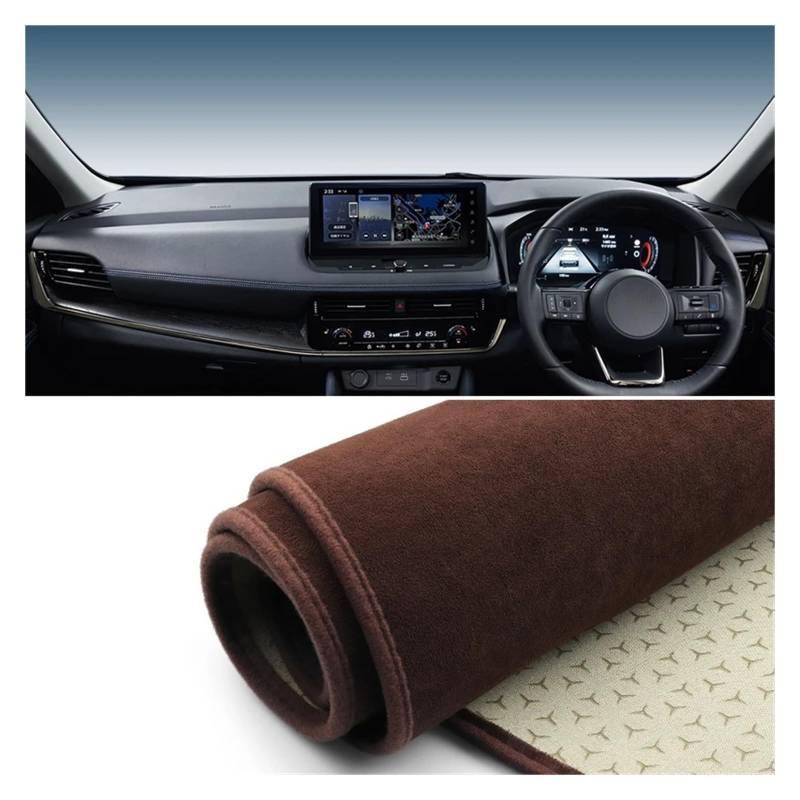 Auto Dashboard Matte Cover Für Nissan Für X-Trail Für X Trail Für Xtrail Für T33 2021-2024 Auto-Armaturenbrett-Abdeckungsmatte Armaturenbrett Sonnenschutzpad Teppiche(B Brown RHD) von ESSUE