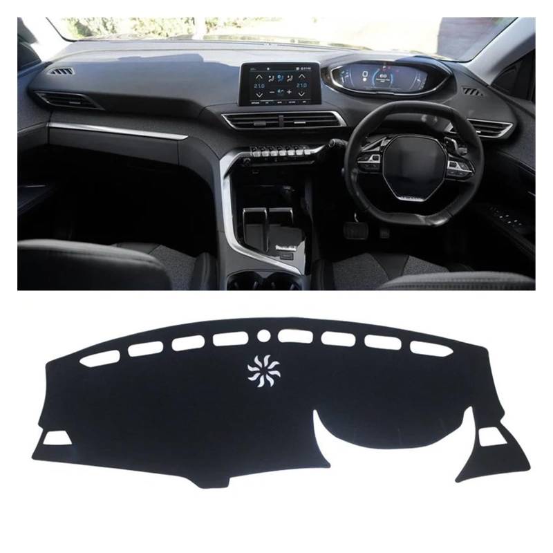 Auto Dashboard Matte Cover Für Peugeot 3008 5008 Für GT Für Linie 2016-2021 2022 2023 Auto Armaturenbrett Abdeckung Matte Sonnenschutz Vermeiden Licht Pad Teppiche(RHD Black Side) von ESSUE