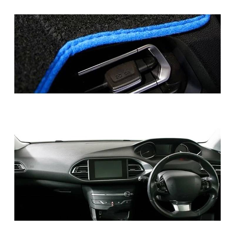 Auto Dashboard Matte Cover Für Peugeot 308 Für 308SW Für 308GTI Für T9 2014-2020 Auto-Armaturenbrett-Abdeckung, Armaturenbrett-Teppich Sonnenschutz Dashmat Teppichkissen(Blue RHD) von ESSUE