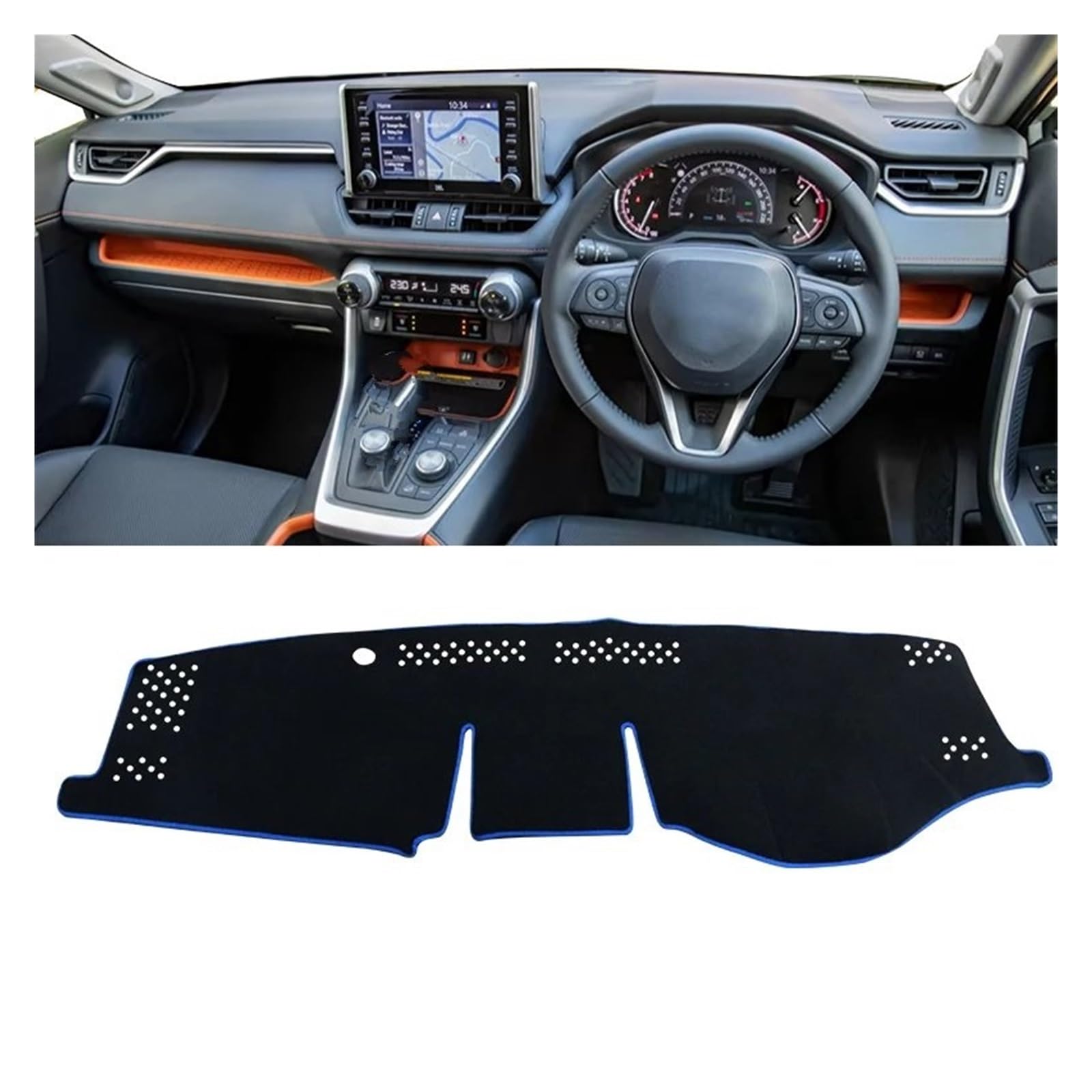 Auto Dashboard Matte Cover Für Toyota Für RAV4 2019-2022 2023 Für RAV 4 Für XA50 Für Hybrid Auto Dashboard Matte Sonnenschutz Pad Instrument Schreibtisch Teppich(A Blue Side RHD) von ESSUE