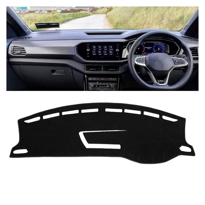 Auto Dashboard Matte Cover Für VW Für T-Cross Für T Cross 2018 2019 2020 2021 2022 2023 Auto Armaturenbrett-Abdeckungsmatte Sonnenschutzpolster Instrumententafelteppiche(RHD Black Side) von ESSUE