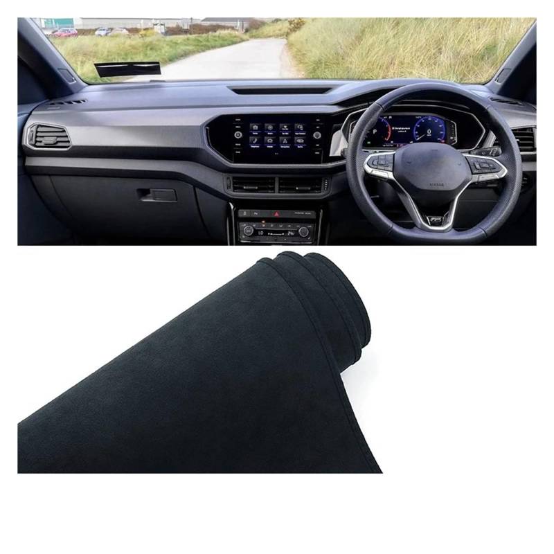 Auto Dashboard Matte Cover Für VW Für T-Cross Für TCross 2019 2020 2021 2022 2023 Auto-Armaturenbrett-Abdeckungsmatte Armaturenbrett Sonnenschutz rutschfeste Unterlage(B Black RHD) von ESSUE