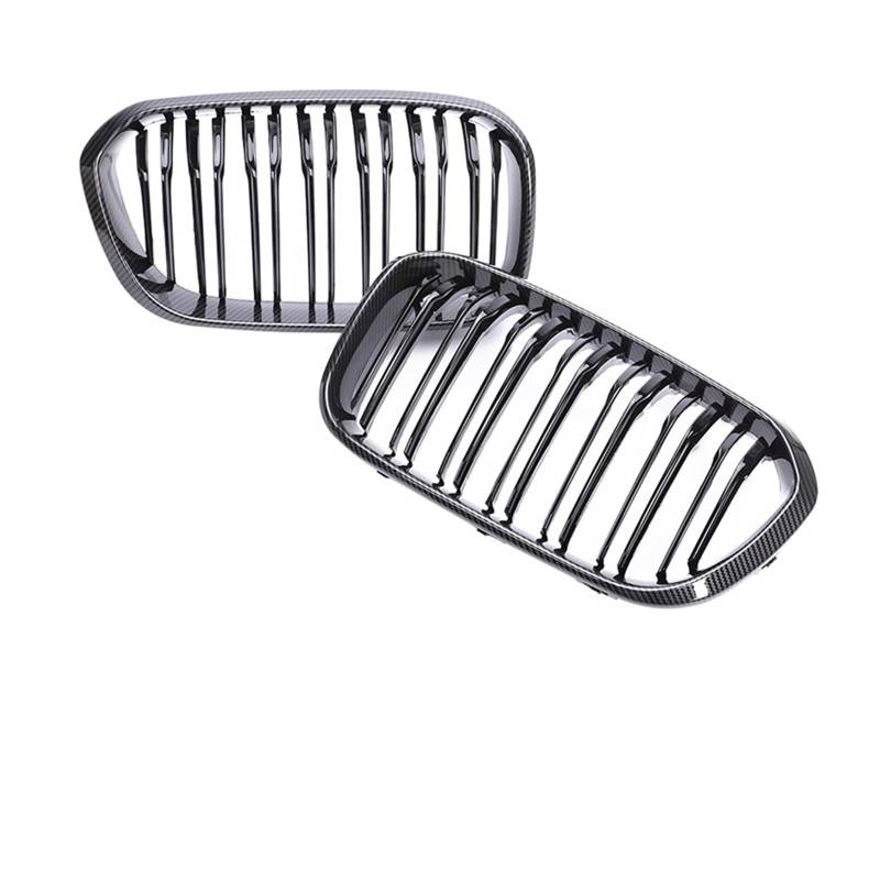 Auto Frontgrill Front Kühlergrille Front Niere Stoßstange Grill Doppel Bar Carbon Grille Für 1 Serie F20 F21 Für LCI 2014 2015 2016 2018 Zubehör Silber Schwarz(Dual Carbon Look) von ESSUE