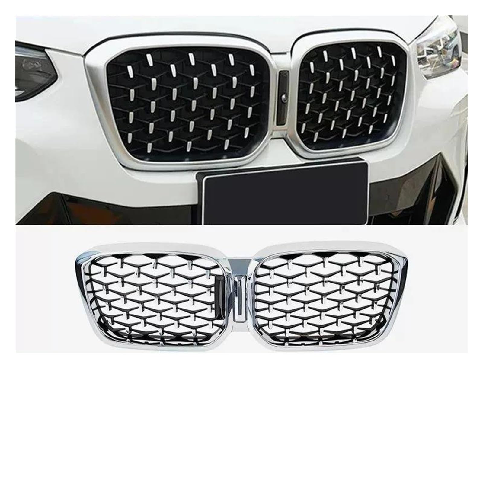 Auto Frontgrill Front Kühlergrille Für X3 G01 / X4 G02 2022 2023 Für SDrive20i Für XDrive20i M40i Für Sport Stil Front Nieren Grills SUV Auto Tuning Grille(22-23 Silver) von ESSUE