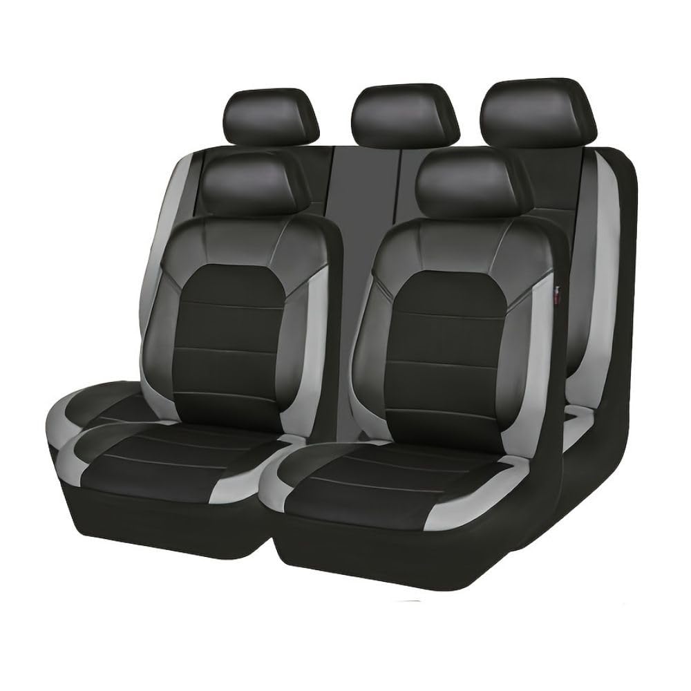 ESSVTEA Auto Leder Sitzbezüge Sets für Renault Captur I 2014 2015 2016 2017 2018, Auto Sitzschoner Wasserdichter VerschleißFest Atmungsaktiv Zubehör,Grey von ESSVTEA