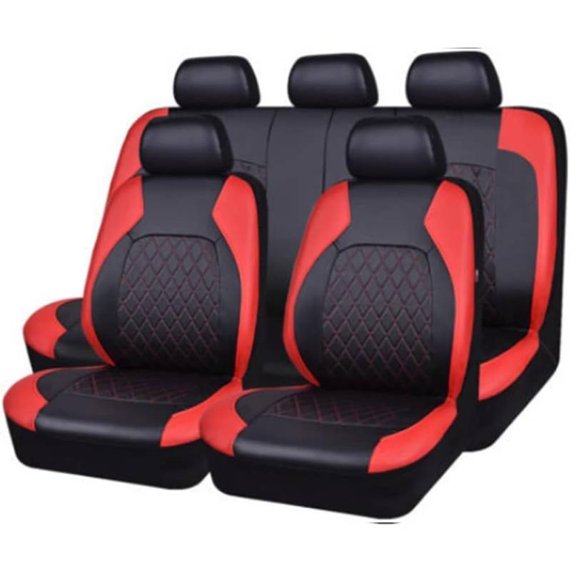 ESUKAR Auto Sitzbezüge Sets für Ford Fiesta MK6 2002 2003 2004 2005 2006 2007 2008, 9 Stück Allwetter rutschfest Wasserdicht Atmungsaktiv Schonbezug Set Sitzkissenschutz,Red_A von ESUKAR