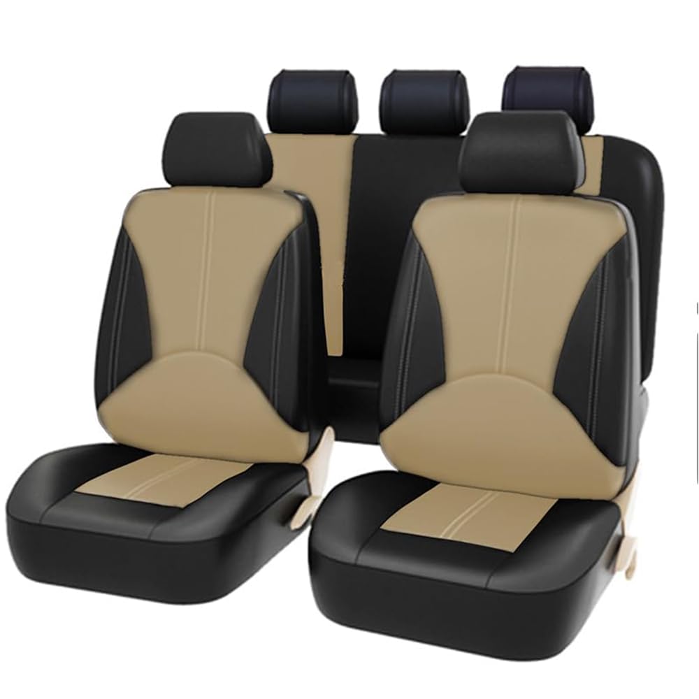 ESUKAR Autositzbezüge Sets für Dacia Duster (HS) 2011-2016, 9 Stück Leder Universelles Sitzbezüge Sets Wasserdicht Atmungsaktiv Schonbezug Set Sitzkissenschutz,Black_Beige/A von ESUKAR