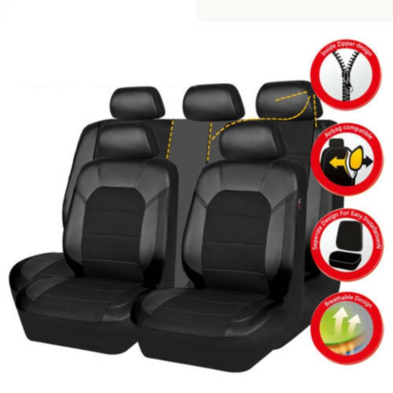 ESUKAR Autositzbezüge Sets für Renault Kadjar 2015 2016 2017 2018-2022 5Sitzer, Universal Allwetter rutschfest Vorne Hinten Sitzschoner Autositzkissen Innenraum Zubehör,Black/A von ESUKAR