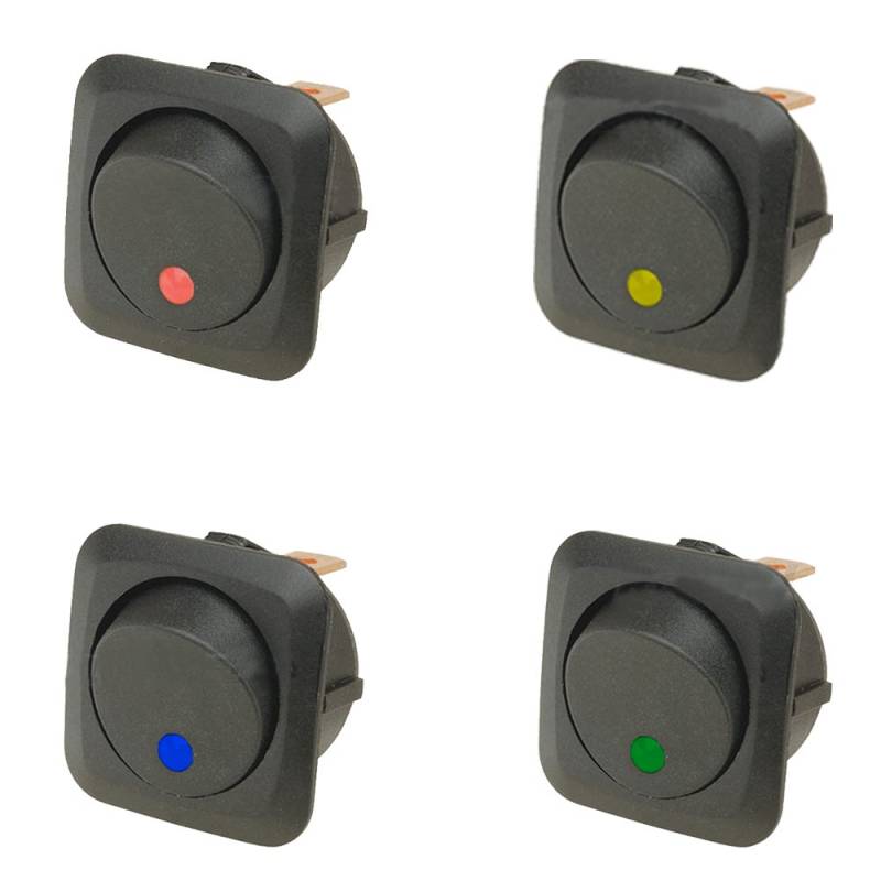 E Support™ 4 X 12V 25A Auto KFZ Schalter EIN/AUS Wippenschalter LED Beleuchtet Schalter Blau Rot Grün Gelb 25mm von ESUPPORT