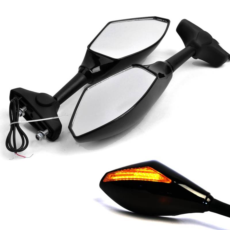 Motorrad-Rückspiegel 1 Paar Motorrad-Lenkerhalterungs-Rückspiegel Mit LED-Blinkern Für Y&amaha YZF R1 R6 2000–2008 YZF R6S 2006–200 von ESyem