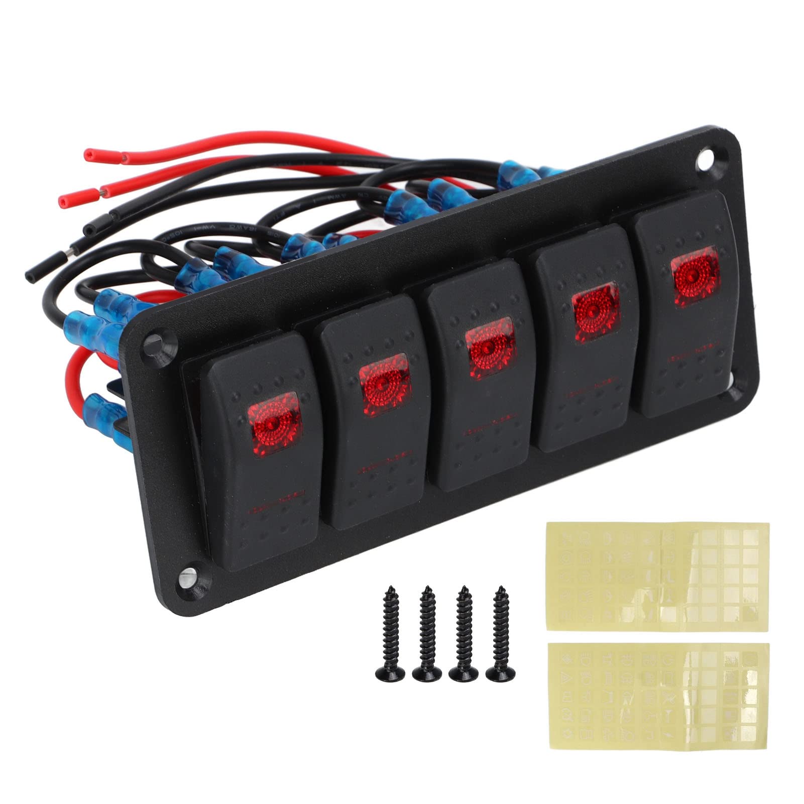 ETAINGYEUN 5 Gang LED Wasserdichtes Wippschalterfeld aus Aluminium für Auto, Boot, Wohnmobil, 12 V, 24 V DC von ETAINGYEUN