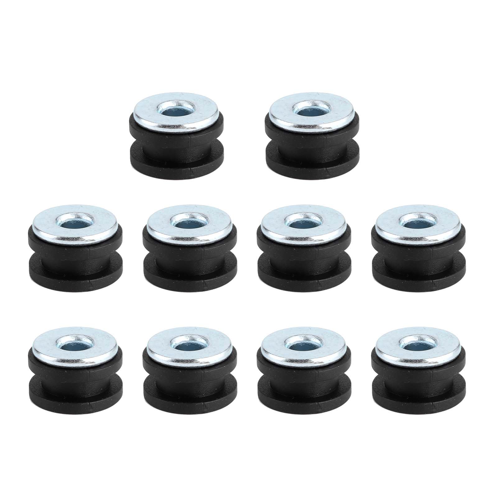 Motorrad-Gummitüllen-Set, Ersatzzubehör für Verkleidungen, Motorhaube, Schwarz, Silber, 10,7 mm, Lochgröße 6 mm, 10 x Gummitüllen, 10 x Dichtung von ETAINGYEUN