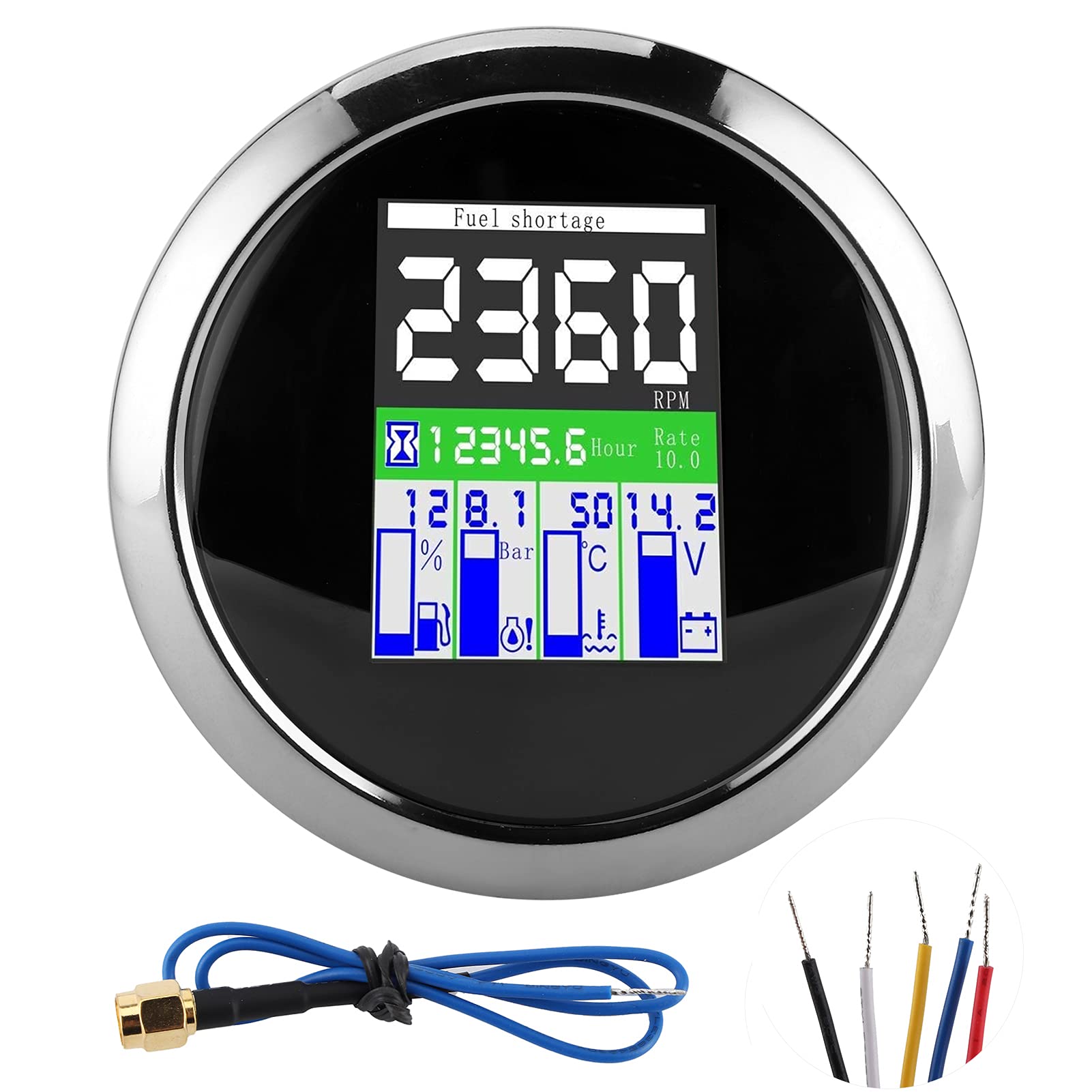 Multifunktionsmessgerät 85 mm U/min Temp Öldruck Kraftstoffstandmessgerät Automotive für Auto Motorrad (Schwarzes Zifferblatt) von ETAINGYEUN