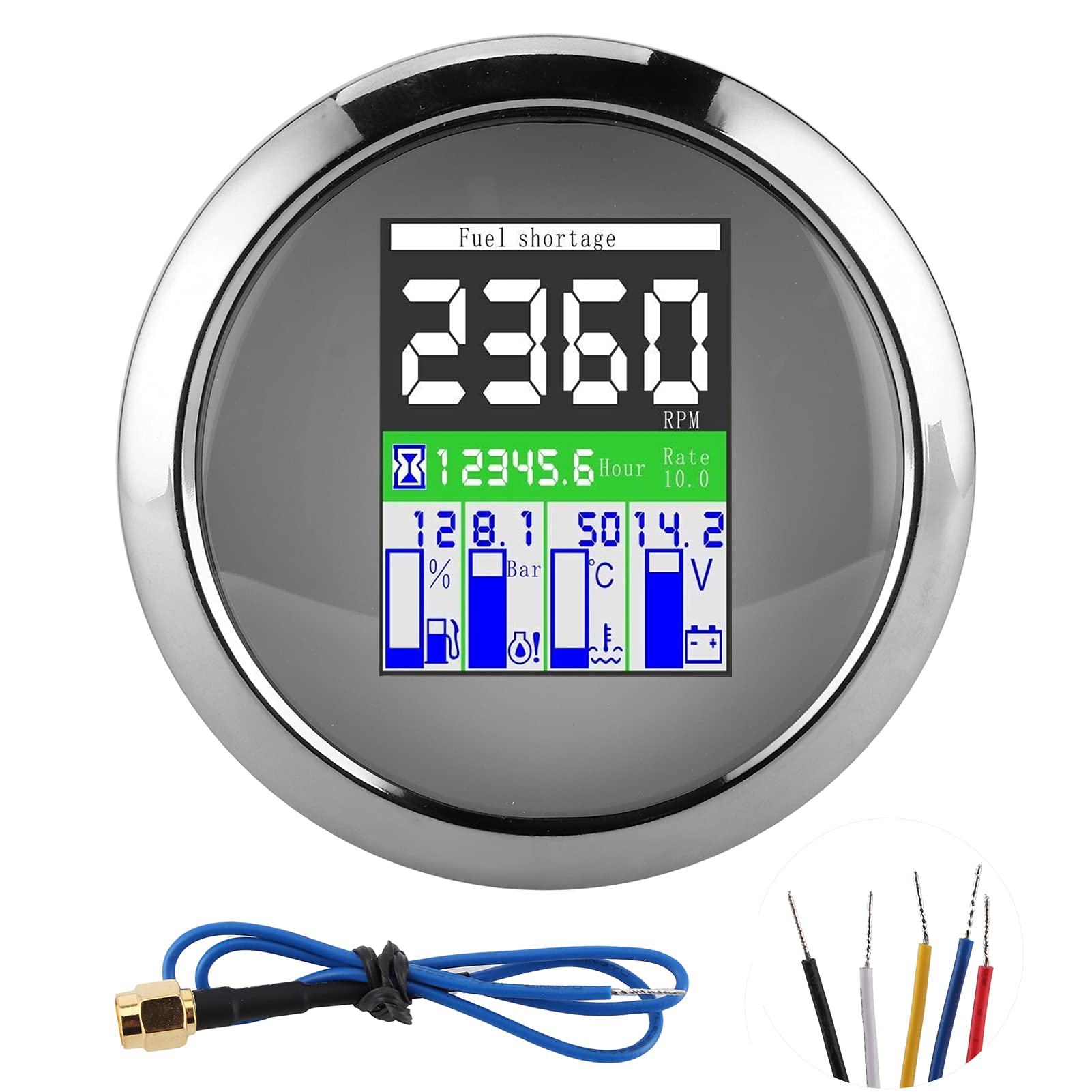 Multifunktionsmessgerät 85 mm U/min Temp Öldruck Kraftstoffstandmessgerät Automotive für Auto Motorrad (Weißes Zifferblatt) von ETAINGYEUN