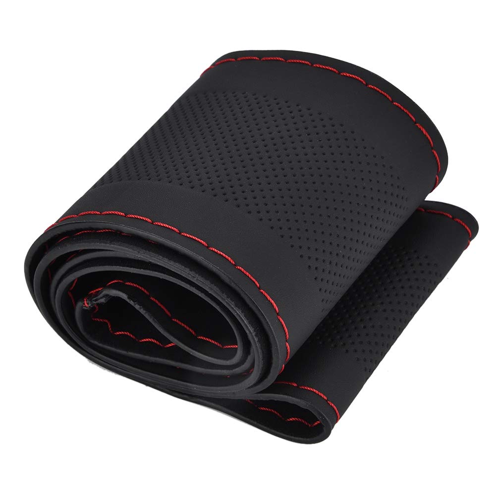 Universal Auto Skid Top Echtes Leder Lenkrad Abdeckung Shell Schwarz Rot Für 37 38 cm Lenkrad Universal von ETAINGYEUN