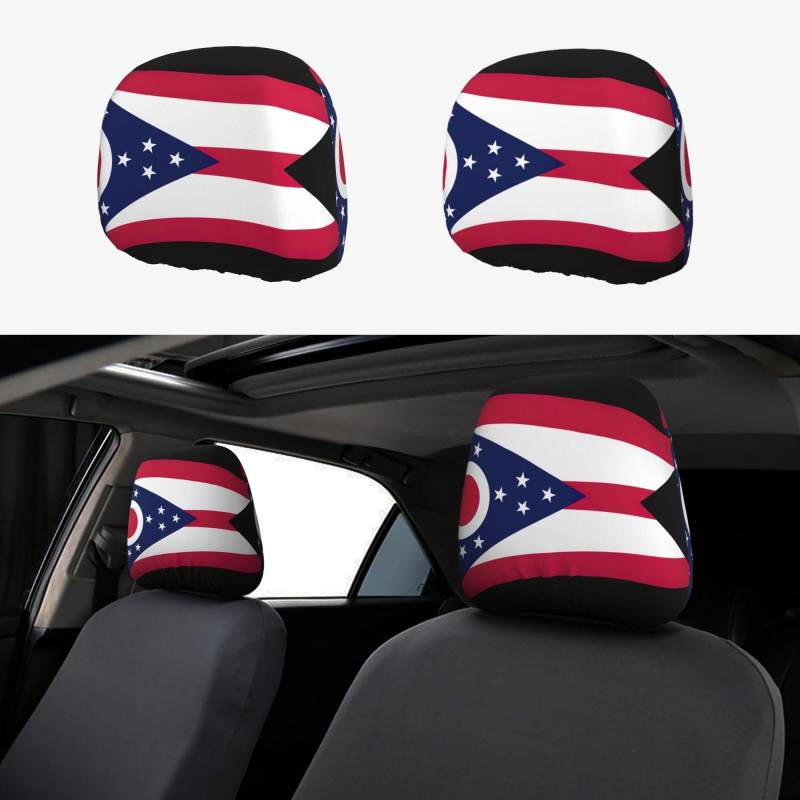 ETASUIOL Ohio State Flag Print Essential Car Accessories Car Headrest Covers Set, Car Seat Headrest Covers For Stylish Ride von ETASUIOL