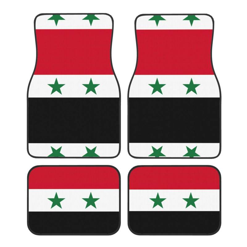 Universelle Auto-Fußmatten, Motiv: Flagge der Syrien, Arabische Republik, 4-teiliges Set in klassischen Autoteppichmatten, Polyester-Automatten von ETASUIOL