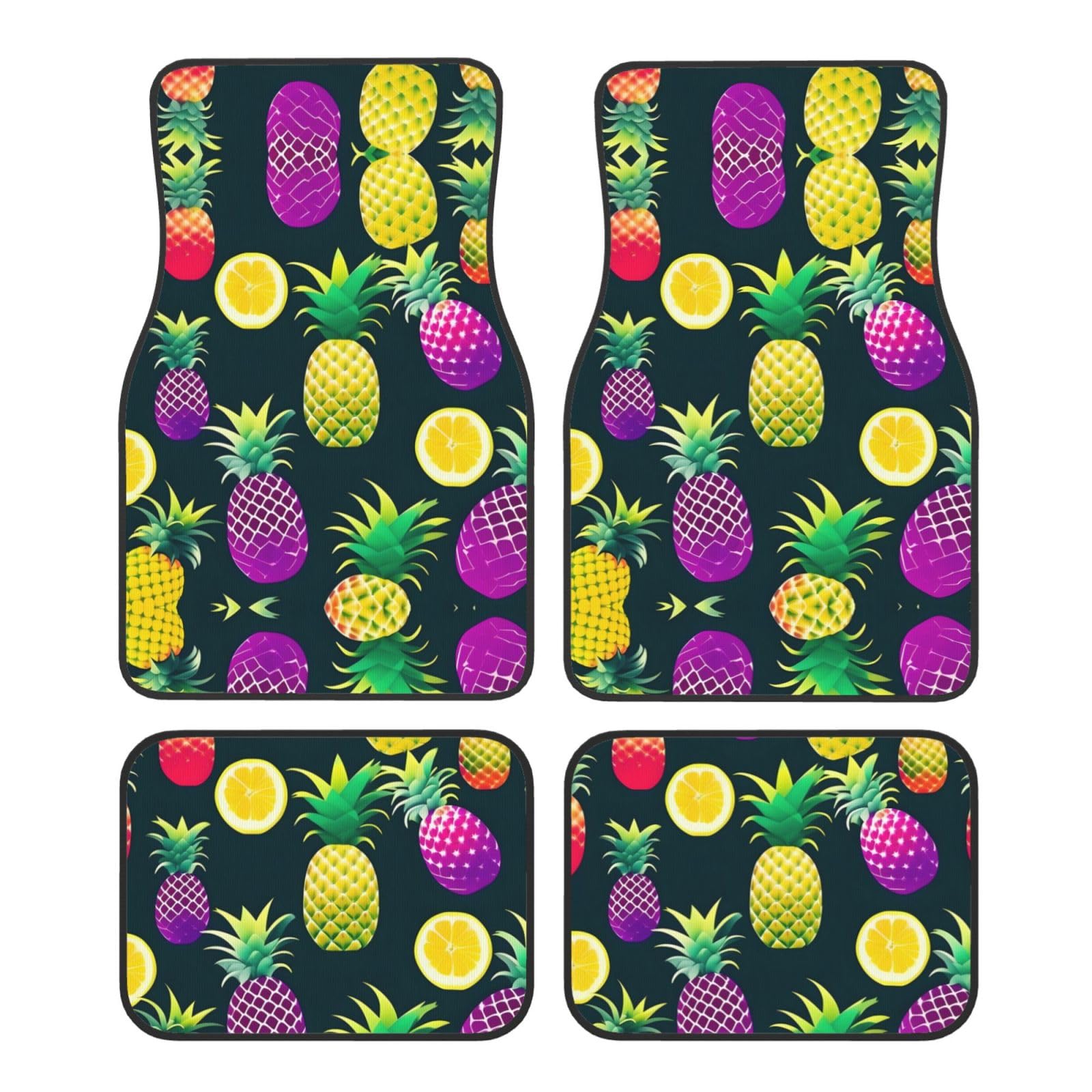 Universelle Auto-Fußmatten mit buntem Obst-Ananas-Druck, 4-teiliges Set in klassischen Autoteppichmatten, Polyester-Automatten von ETASUIOL