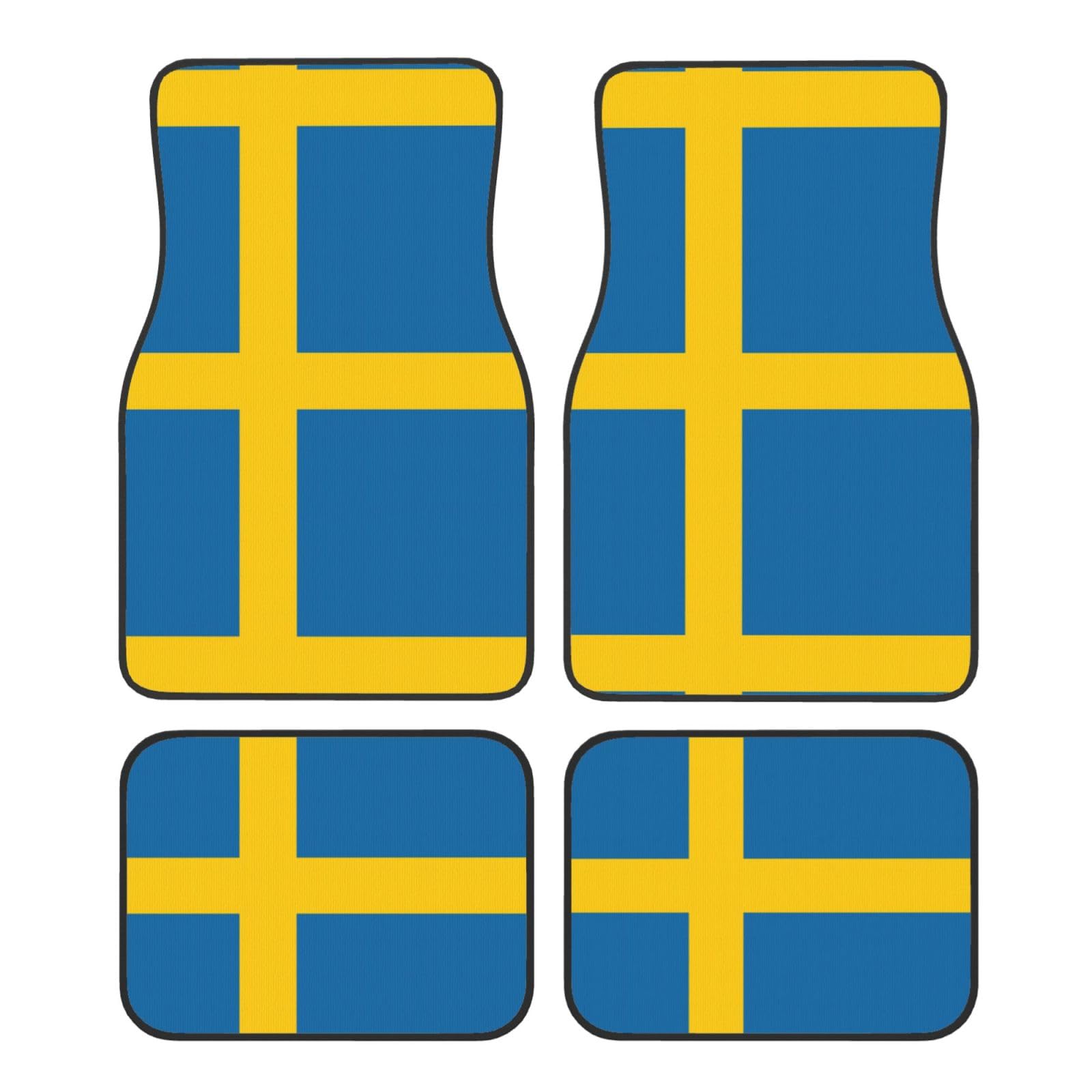 Universelle Auto-Fußmatten mit schwedischer Flagge, 4-teiliges Set in klassischen Autoteppichmatten, Polyester-Automatten von ETASUIOL