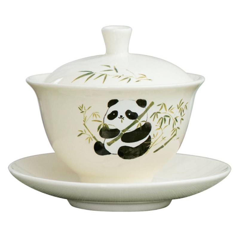 ETHZZLE 1 Set Ästhetische Teetasse, Chinesische Keramik-teetasse, Panda-Tasse, Kawaii-tassen-Set, Traditioneller Stil, Teetasse Mit Deckel Und Untertasse Für Den Heim- Oder Bürogebrauch von ETHZZLE