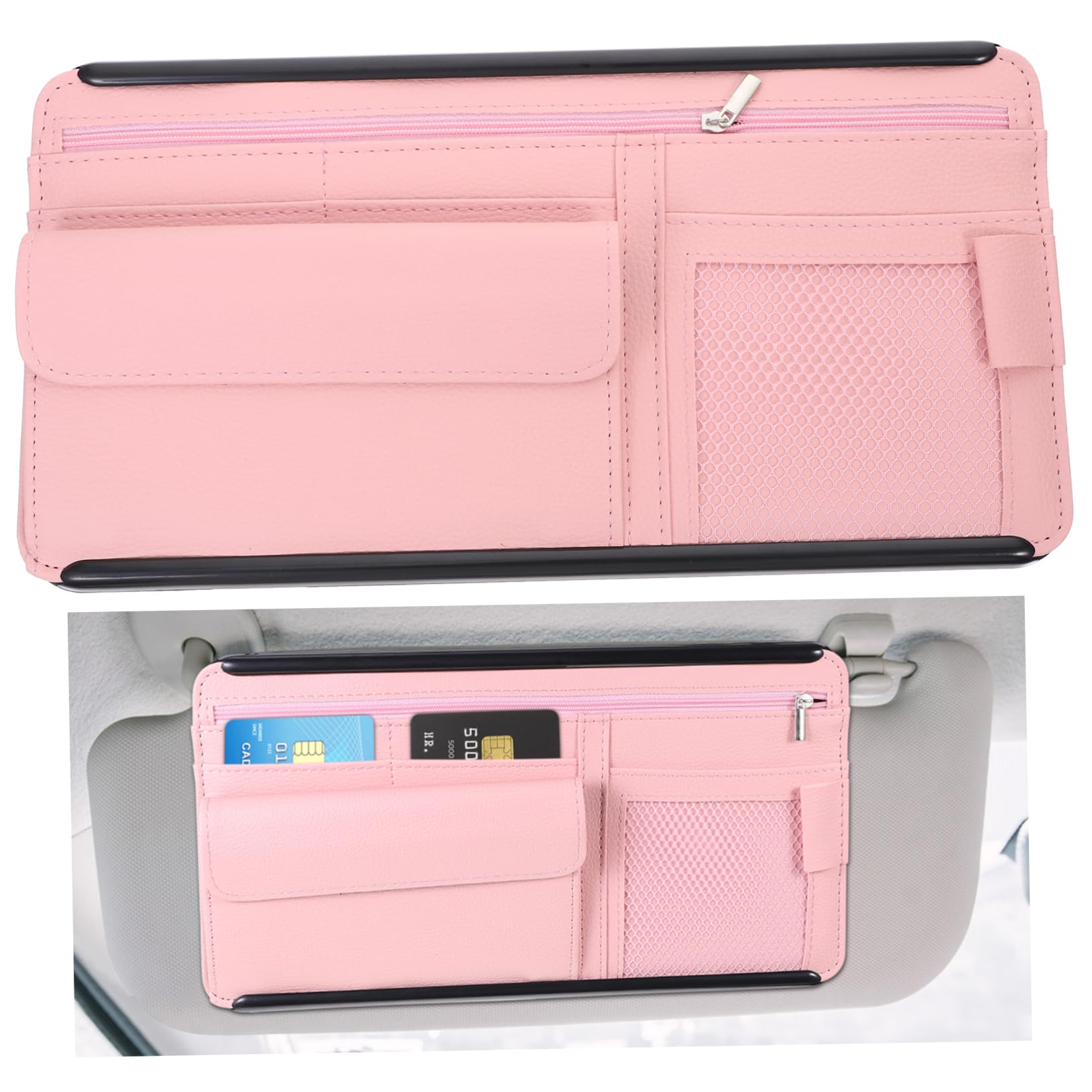 ETHZZLE Auto Sonnenblende Organizer Mit Brillenhalter Multifunktionale Sonnenbrillenhalterung Für Auto Eyeglasses Holder Für Sonnenblende Praktisches Aufbewahrungsetui Pink von ETHZZLE