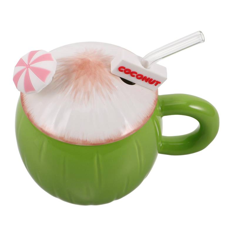 ETHZZLE Niedlicher Keramikbecher Mit Deckel Und Strohhalm, Tiki-Becher, Luau-Party-Dekoration Für Milch, Kaffee, Tee, Zuhause, Büro, Outdoor von ETHZZLE