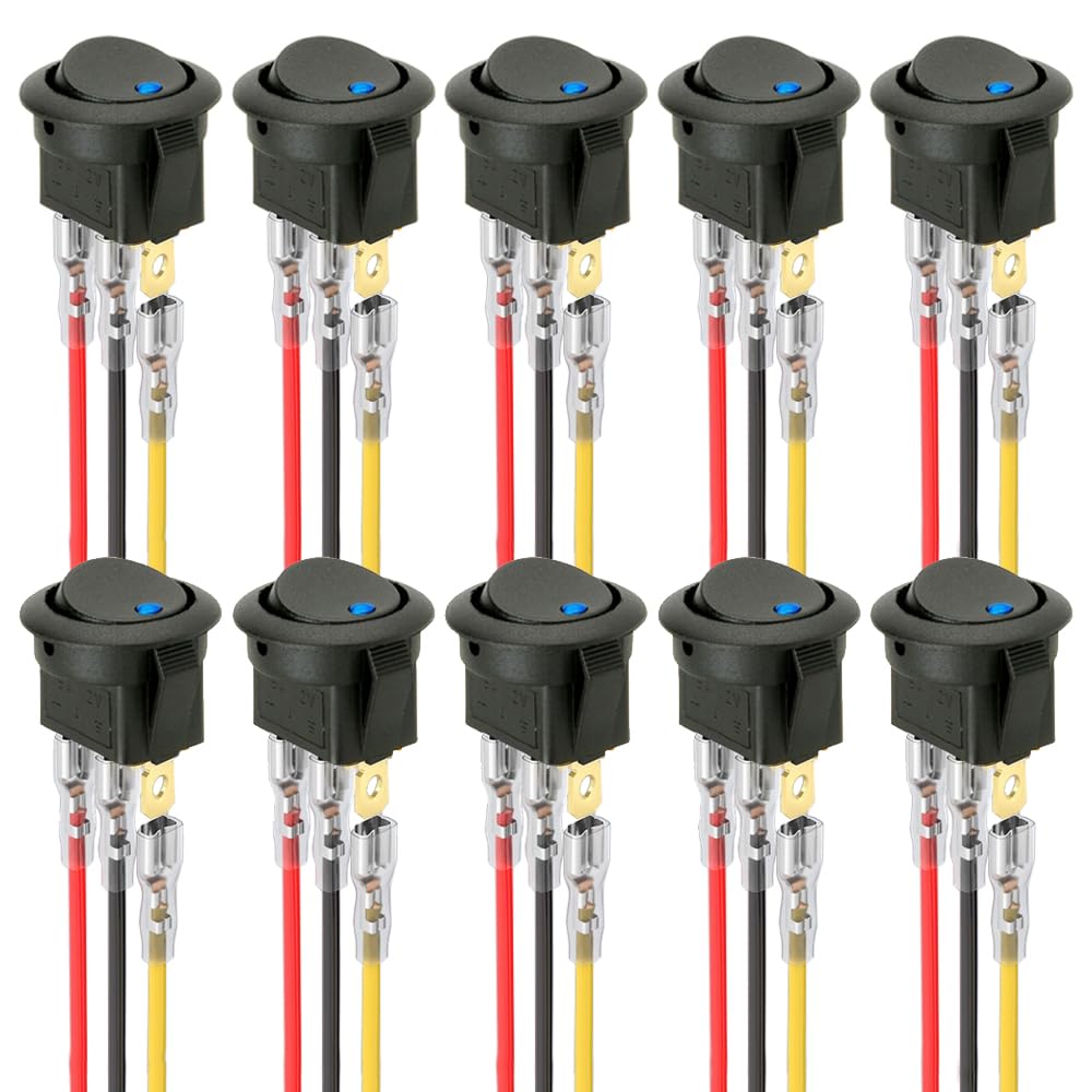 ETOPARS 10 Stück 12V 20A Kippschalter Auto Rund Wippschalter Blau Light Beleuchtet Schalter Kfz Wasserdicht EIN/AUS Druckschalter 3 Polig Mit Kabel Draht von ETOPARS