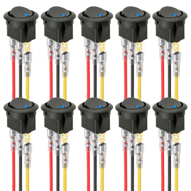 ETOPARS 10 Stück 12V 20A Kippschalter Auto Rund Wippschalter Blau Light Beleuchtet Schalter Kfz Wasserdicht EIN/AUS Druckschalter 3 Polig Mit Kabel Draht von ETOPARS