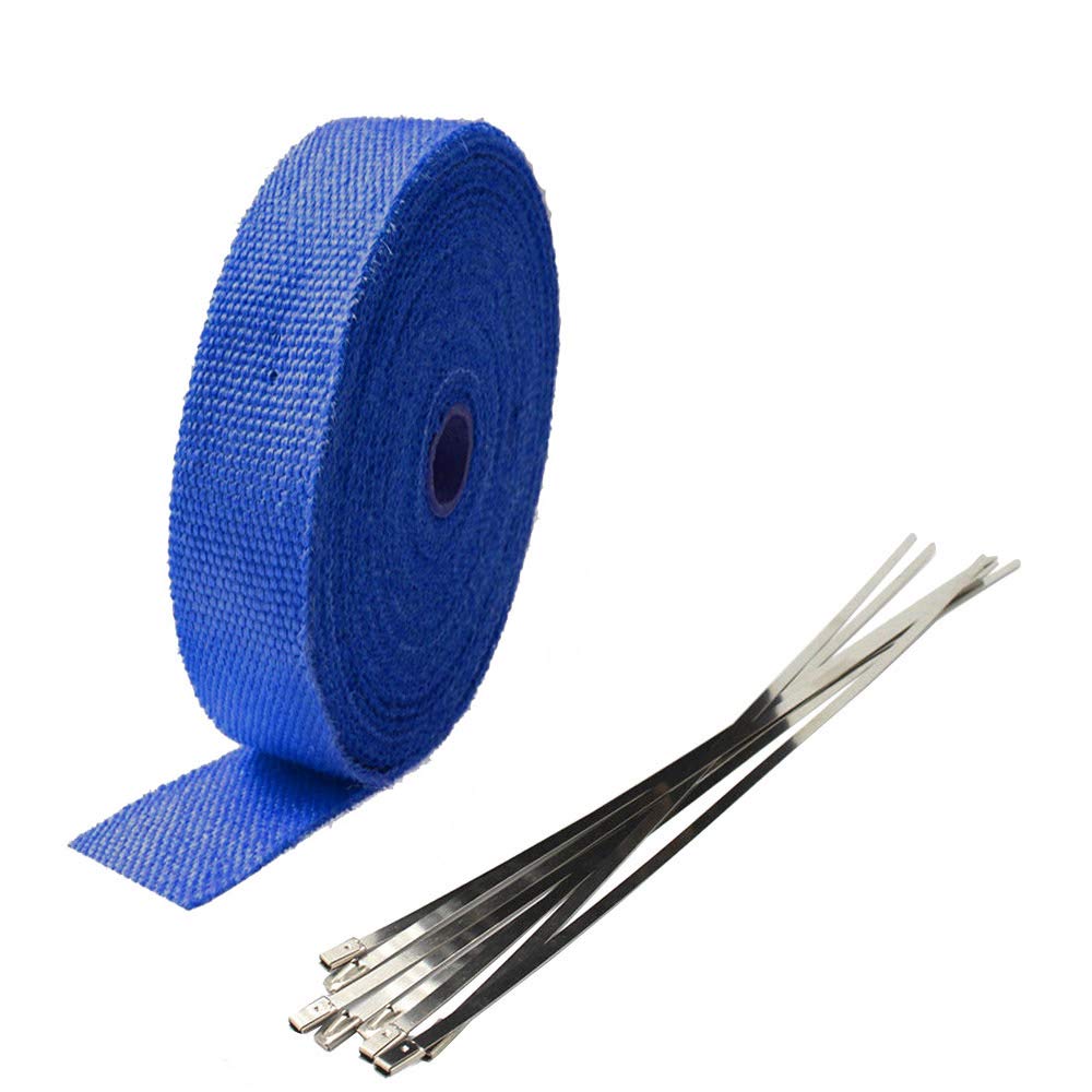 ETOPARS 2.5CM X 10M Fiberglas Blau Hitzeschutzband Auspuffband Auspuff Hitze Wickel Schild Hülle Auto Motorrad Krümmerband mit 6 Pcs Kabelbinder von ETOPARS