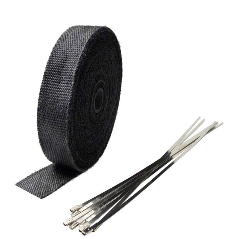 ETOPARS 2.5CM X 15M Fiberglas Schwarz Hitzeschutzband Auspuffband Auspuff Hitze Wickel Schild Hülle Auto Motorrad Krümmerband mit 6 Pcs Kabelbinder von ETOPARS