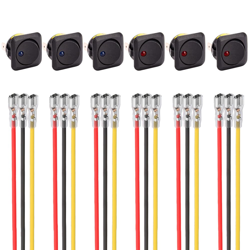 ETOPARS 6 Stück 12V 25A Rund Kippschalter Blau Rot Light Beleuchtet Schalter 25mm Wasserdicht Auto Wippschalter Panel Kfz Druckschalter EIN/AUS 3 Polig Mit Kabel Draht von ETOPARS