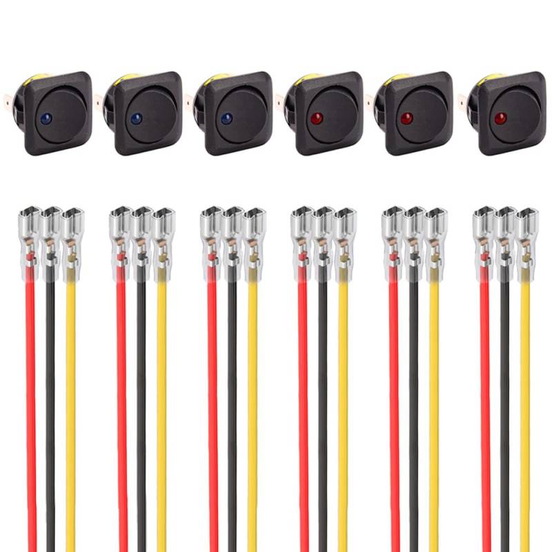 ETOPARS 6 Stück 12V 25A Rund Kippschalter Blau Rot Light Beleuchtet Schalter 25mm Wasserdicht Auto Wippschalter Panel Kfz Druckschalter EIN/AUS 3 Polig Mit Kabel Draht von ETOPARS