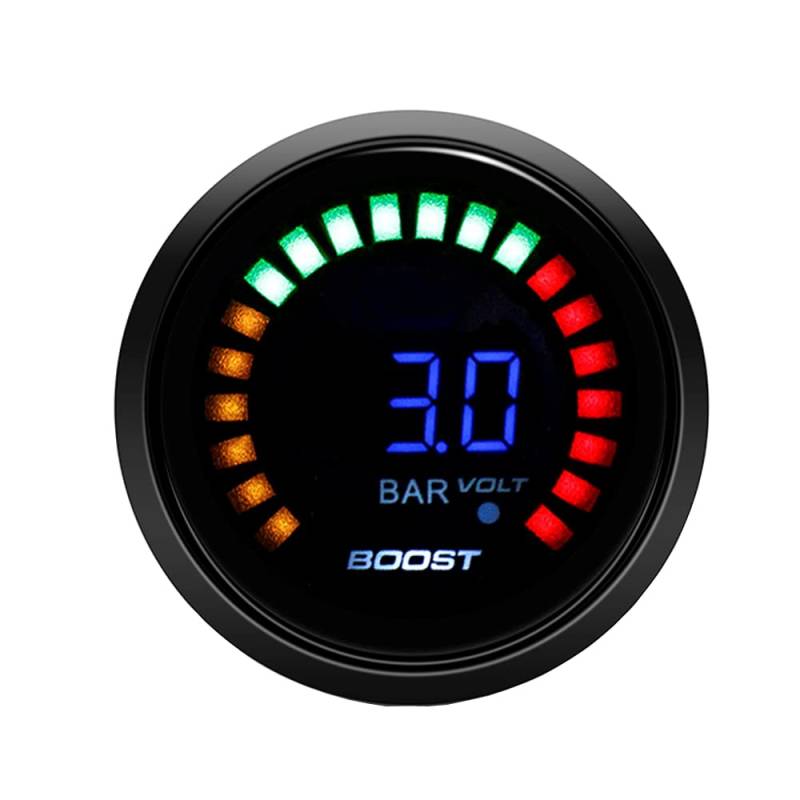 ETOPARS Automotor Kfz Fahrzeug 2 Zoll 52mm Rauch Len Digital Turbo Boost Messgerät Ladedrucka Gauge Meter Instrument Bar 20 Lichtanzeige Rennmesser von ETOPARS