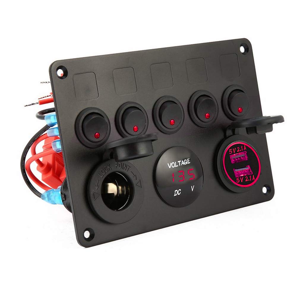 ETOPARS Wasserdicht Wippschalter Panel Kippschalter Panel Schalttafel Rot Voltmeter 4.2A Dual USB Ladegerät Zigarettenanzünder 12V 24V Auto Boot von ETOPARS