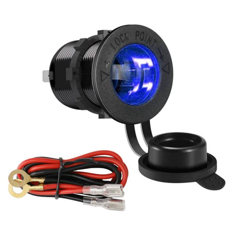 ETOPARS Zigarettenanzünder Auto, Wasserdicht Marinequalität 12V 24V Motorrad Zigarettenanzünder Steckdose Ladegerät Auslauf Blau Licht Mit 100cm Kabel von ETOPARS